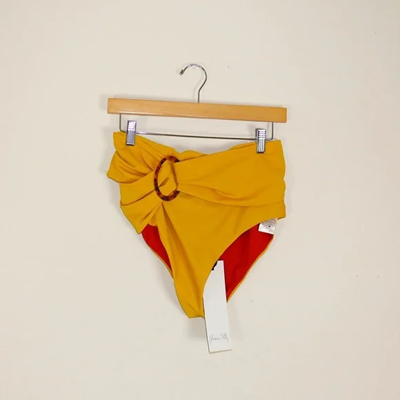 Johanna Ortiz Une Coquillage High-Waist Bikini Bottom in Marigold - Picture 4 of 13